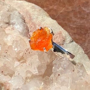 RAW ROUGH MEXICAN FIRE OPAL 925 STERLING SILVER RING, SIZE 7.5